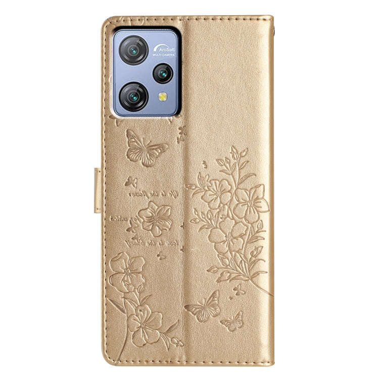 For Blackview A53 / A53 Pro Butterflies and Flowers Leather Phone Case(Gold)