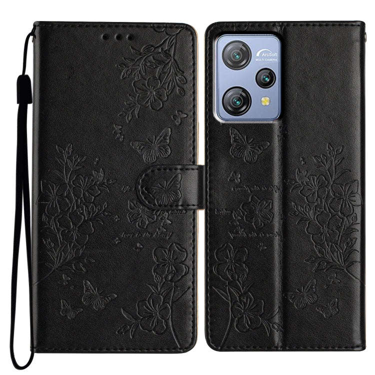 For Blackview A53 / A53 Pro Butterflies and Flowers Leather Phone Case(Black)