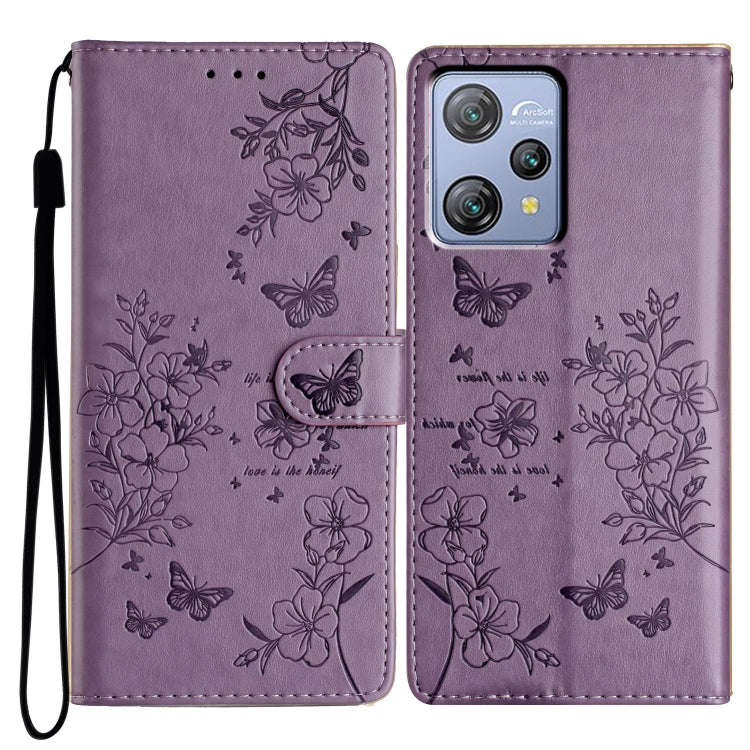 For Blackview A53 / A53 Pro Butterflies and Flowers Leather Phone Case(Purple)
