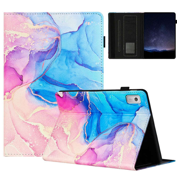 For Lenovo Tab M9 TB-310FU Marble Litchi Leather Smart Tablet Case(Pink Blue)