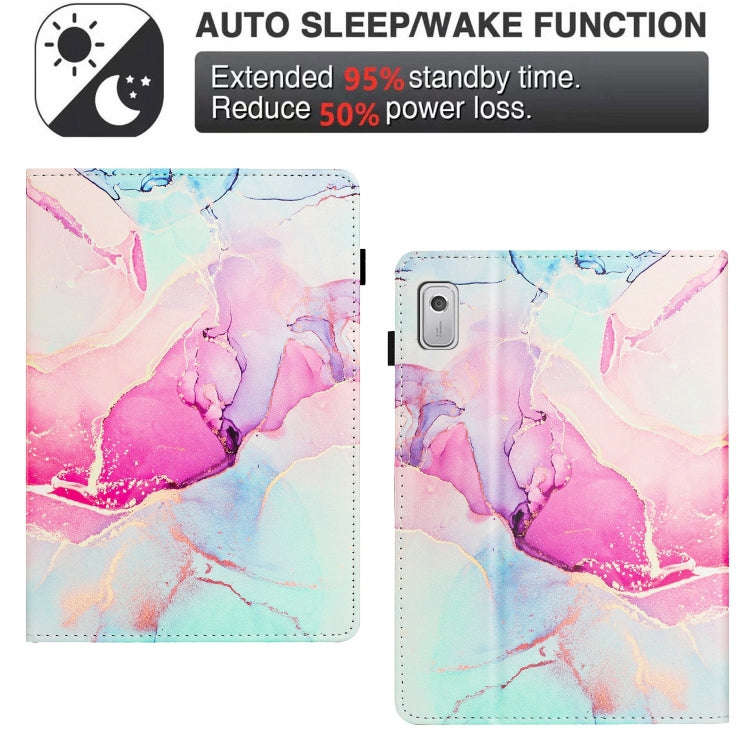 For Lenovo Tab M9 TB-310FU Marble Litchi Leather Smart Tablet Case(Pink)