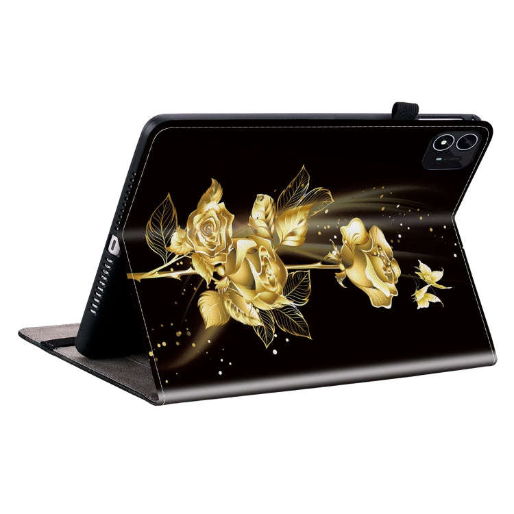 For itel Pad One 10.1 Crystal Texture Painted Leather Smart Tablet Case(Gold Butterfly Rose)