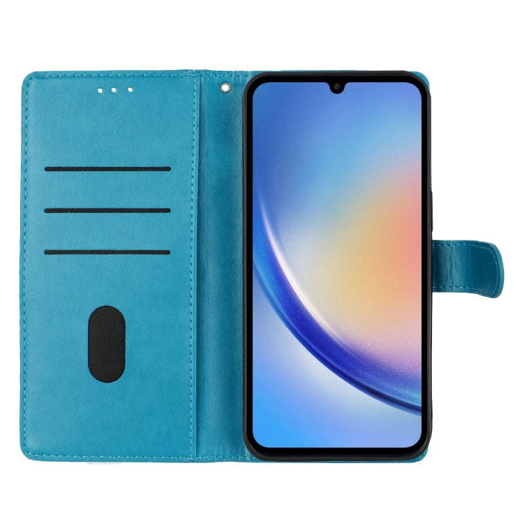 For Motorola Moto E13 Butterflies and Flowers Leather Phone Case(Blue)