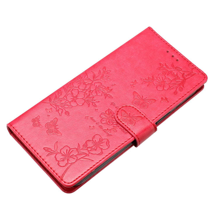 For Motorola Moto E22 Butterflies and Flowers Leather Phone Case(Red)