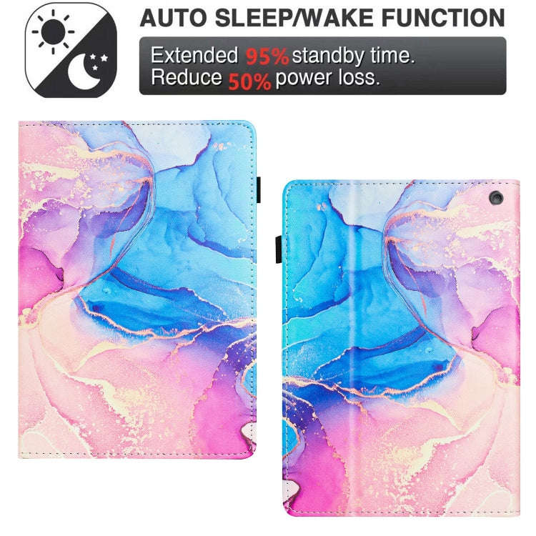 For Amazon Fire HD10 2023 / HD10 Plus Marble Litchi Leather Smart Tablet Case(Pink Blue)