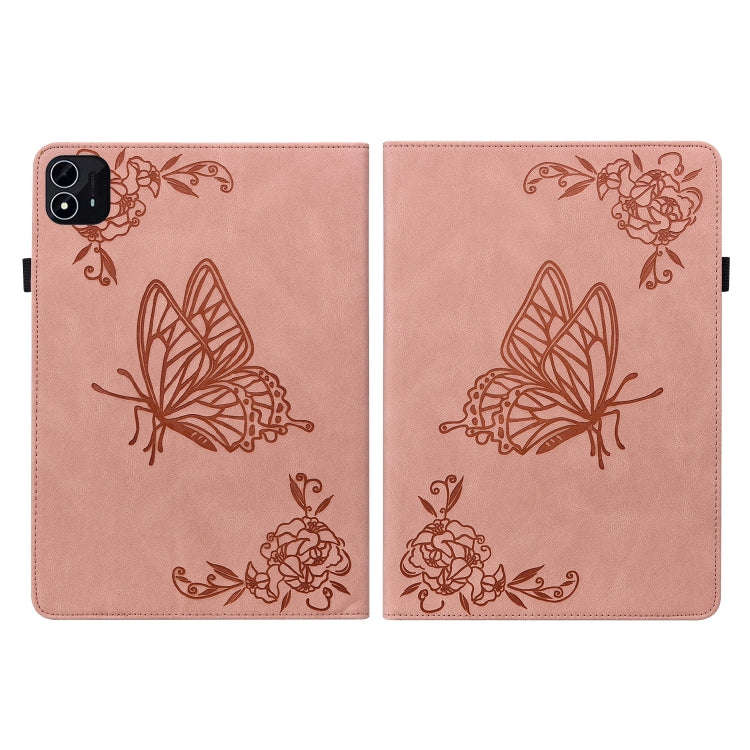 For itel Pad One 10.1 Butterfly Flower Embossed Leather Tablet Case(Rose Gold)