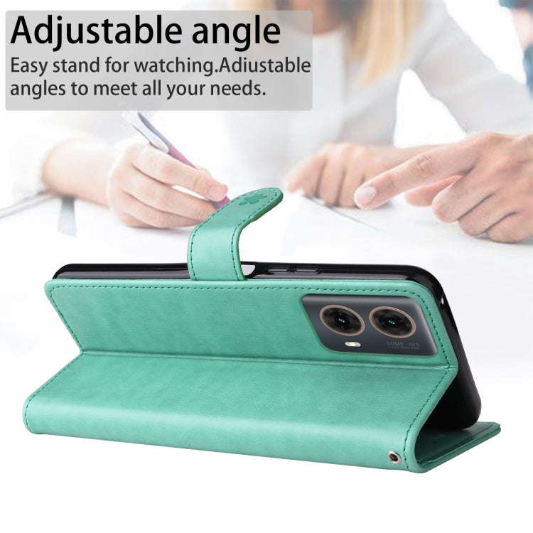 For Motorola Moto G85 Cat and Bee Embossed Flip Leather Phone Case(Green)