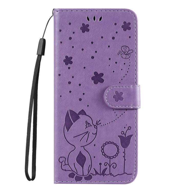 For Motorola Moto G85 Cat and Bee Embossed Flip Leather Phone Case(Purple)