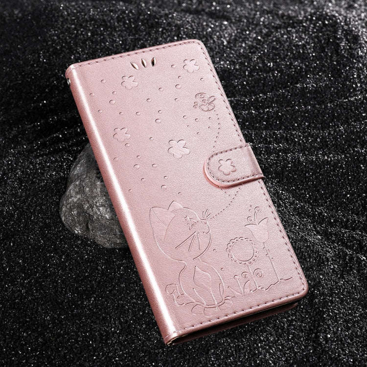 For Motorola Edge 50 Neo Cat and Bee Embossed Flip Leather Phone Case(Rose Gold)