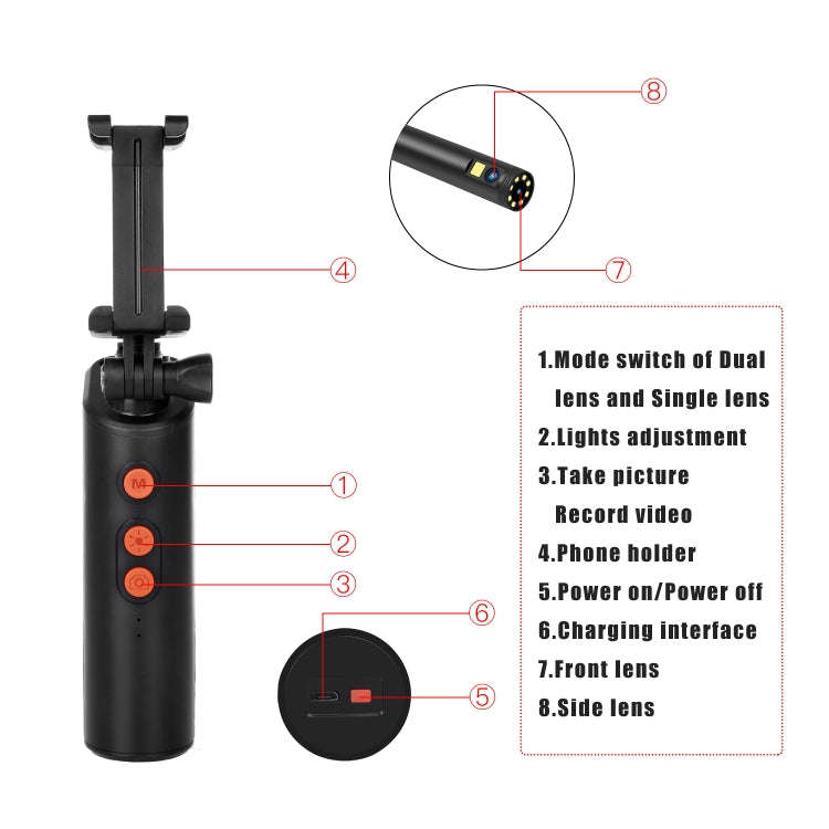 F280 8mm 1080P IP68 Waterproof Dual Camera WiFi Digital Endoscope, Length:10m Hard Cable(Black)