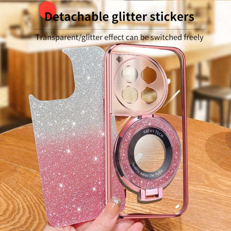 For OnePlus Ace 3 Plated Gradient Glitter Round Holder TPU Phone Case(Pink)