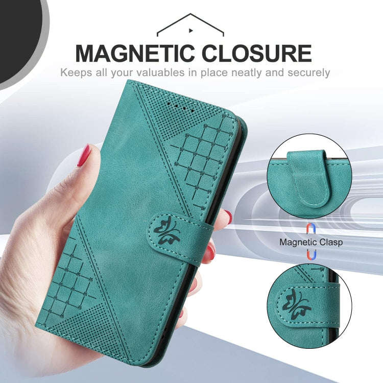 For Google Pixel 6 Pro Grid Butterfly Embossed Pattern Leather Phone Case with Lanyard(Light Blue)