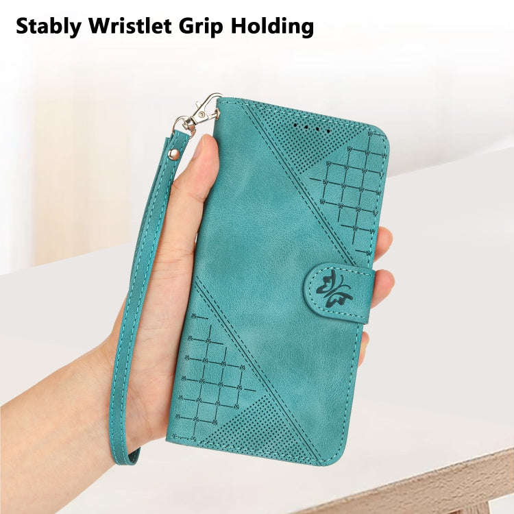 For Google Pixel 6 Pro Grid Butterfly Embossed Pattern Leather Phone Case with Lanyard(Light Blue)
