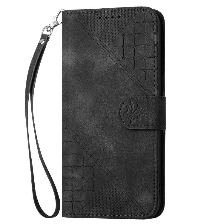 For Motorola Moto G54 Power Grid Butterfly Embossed Pattern Leather Phone Case with Lanyard(Black)
