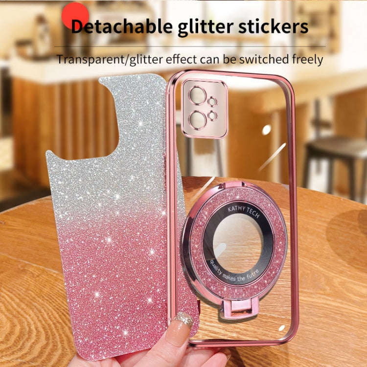 For Motorola Moto G32 Plated Gradient Glitter Round Holder TPU Phone Case(Black)