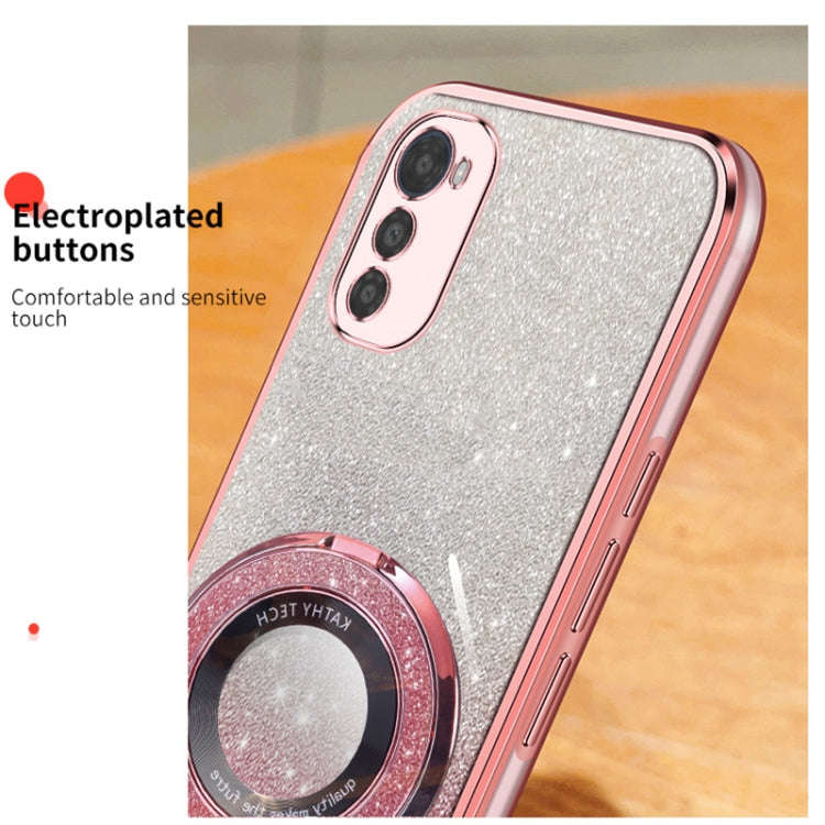 For Motorola Moto E32 / E32s Plated Gradient Glitter Round Holder TPU Phone Case(Pink)