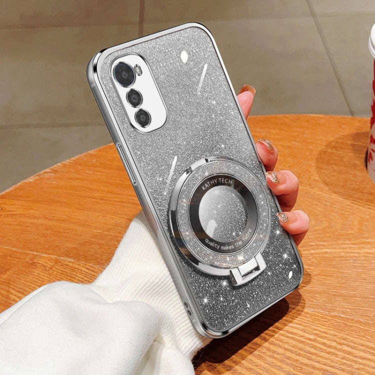 For Motorola Moto E32 / E32s Plated Gradient Glitter Round Holder TPU Phone Case(Silver)