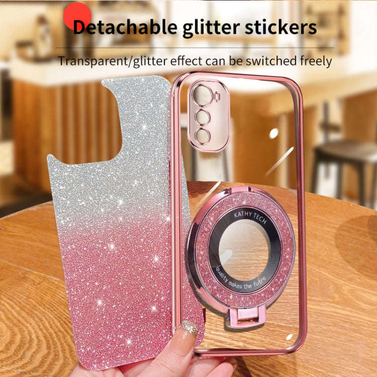 For Motorola Moto E32 / E32s Plated Gradient Glitter Round Holder TPU Phone Case(Sierra Blue)