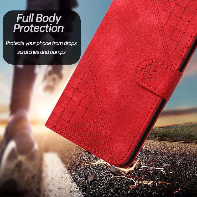 For Honor Magic5 Pro Grid Butterfly Embossed Pattern Leather Phone Case with Lanyard(Red)