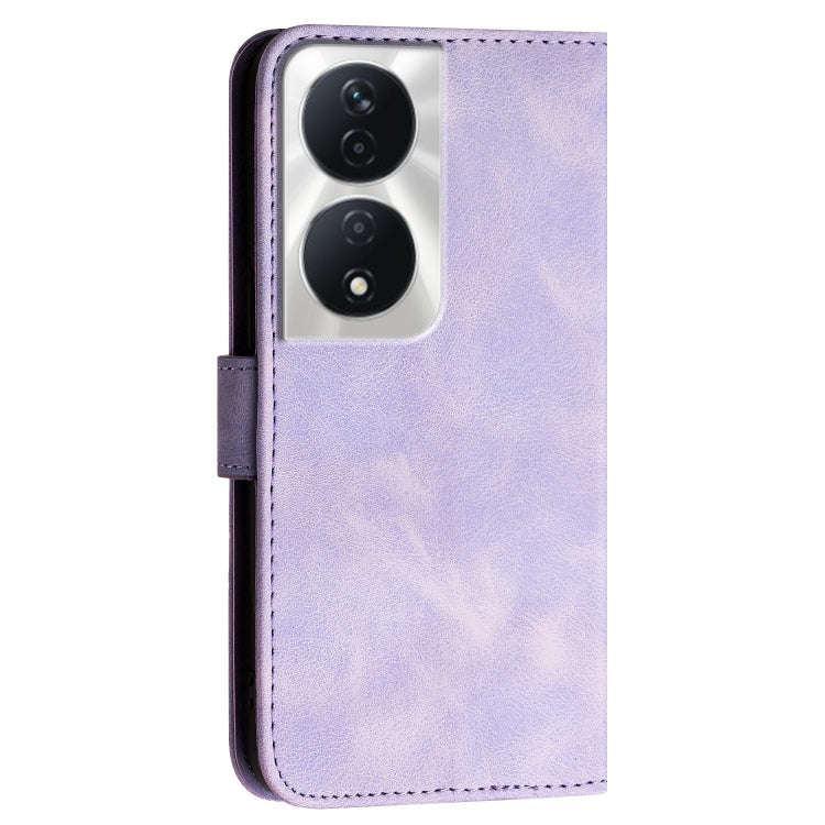 For Honor X7b 5G Grid Butterfly Embossed Pattern Leather Phone Case with Lanyard(Light Purple)