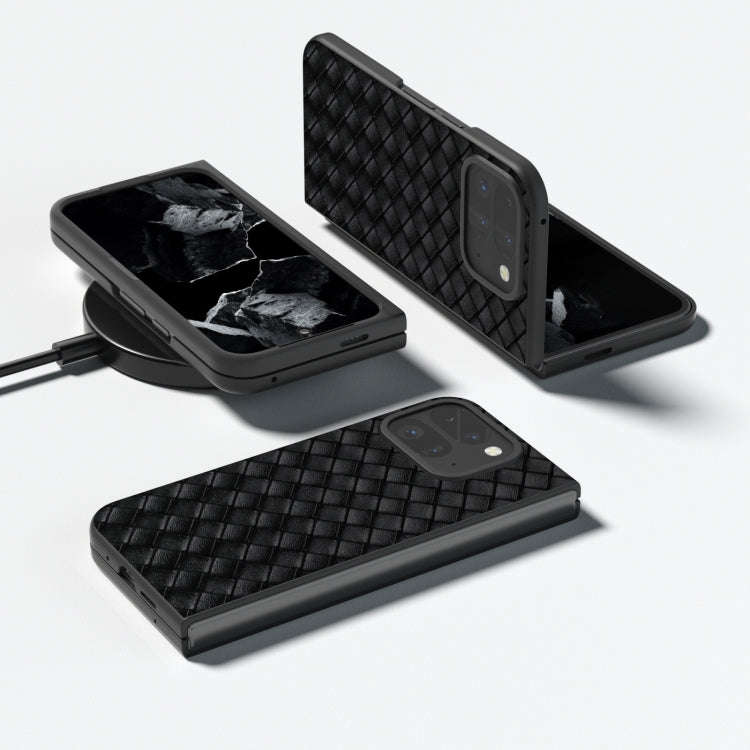 For Google Pixel 9 Pro Fold Black Frame Woven Texture PU Phone Case(Black)