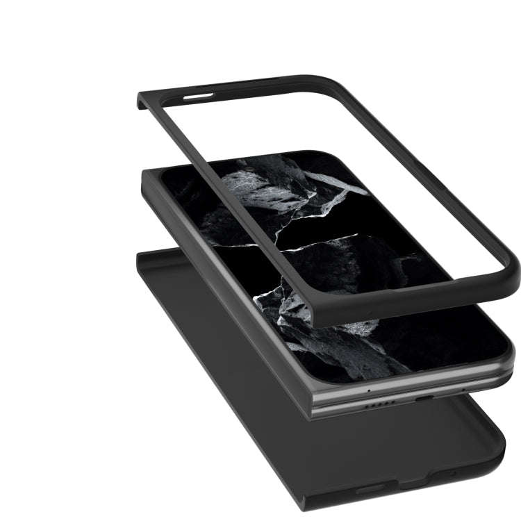 For Google Pixel 9 Pro Fold Black Frame Woven Texture PU Phone Case(Purple)