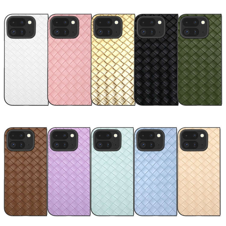 For Google Pixel 9 Pro Fold Black Frame Woven Texture PU Phone Case(Beige)