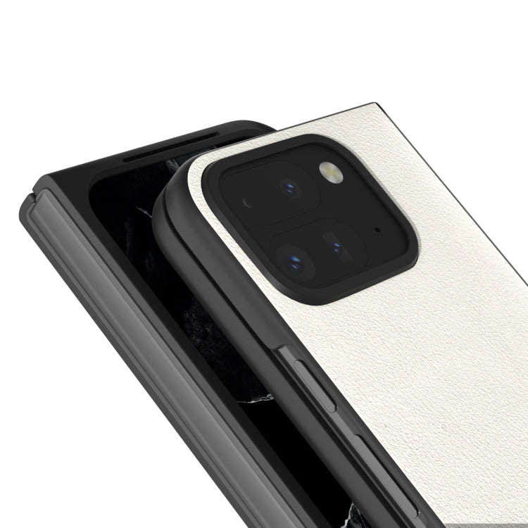 For Google Pixel 9 Pro Fold ABEEL Genuine Leather Wave Black Edge Phone Case(Grey)