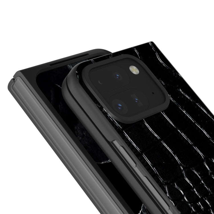 For Google Pixel 9 Pro Fold ABEEL Genuine Leather Crocodile Pattern Black Edge Phone Case(Black)