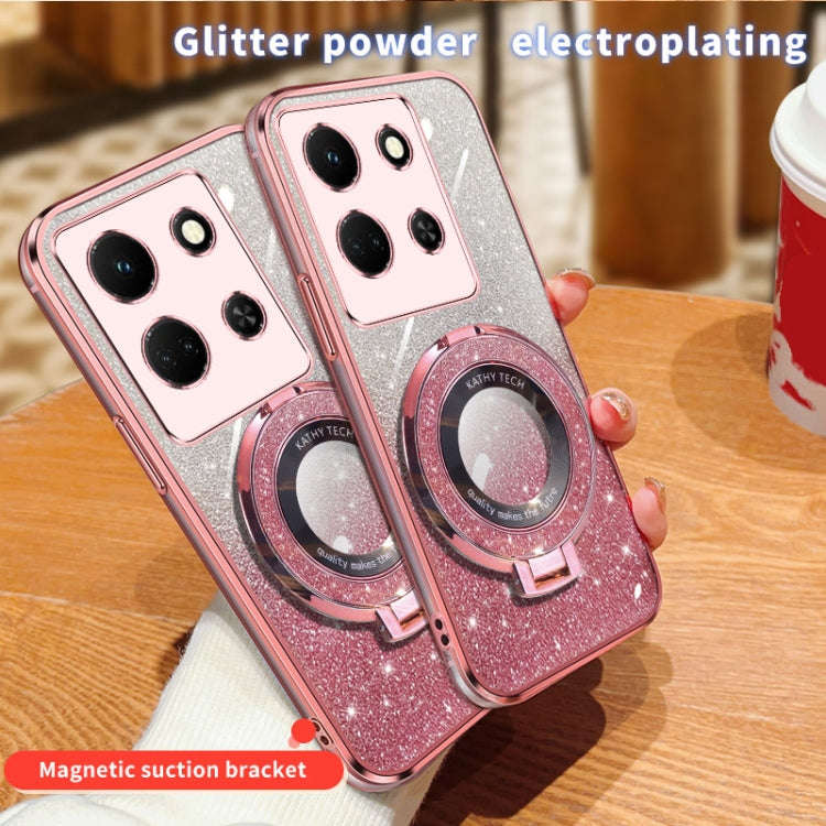 For Infinix Note 30 5G Plated Gradient Glitter Round Holder TPU Phone Case(Black)