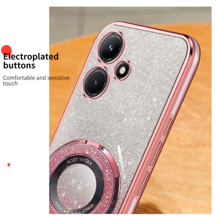 For Infinix Hot 30i Plated Gradient Glitter Round Holder TPU Phone Case(Sierra Blue)
