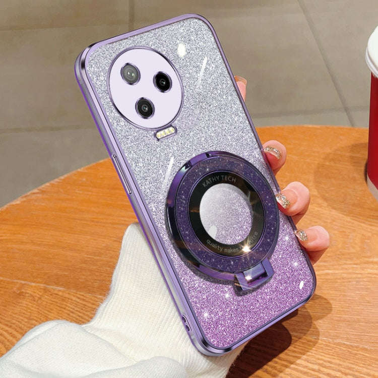For Infinix Note 12 Pro 4G Plated Gradient Glitter Round Holder TPU Phone Case(Purple)