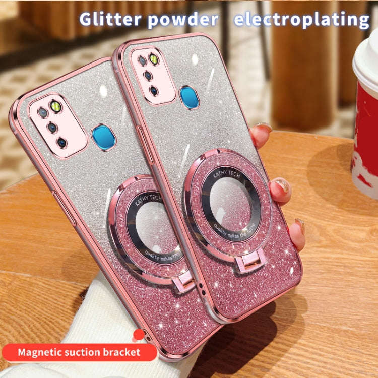 For Infinix Smart 5 Plated Gradient Glitter Round Holder TPU Phone Case(Black)