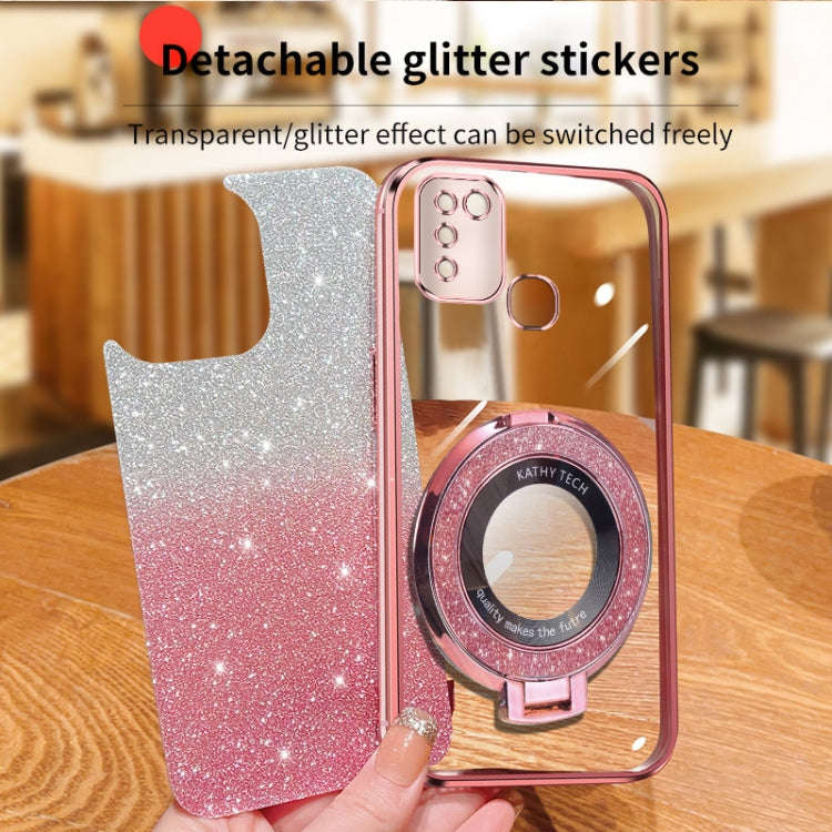 For Infinix Smart 5 Plated Gradient Glitter Round Holder TPU Phone Case(Black)