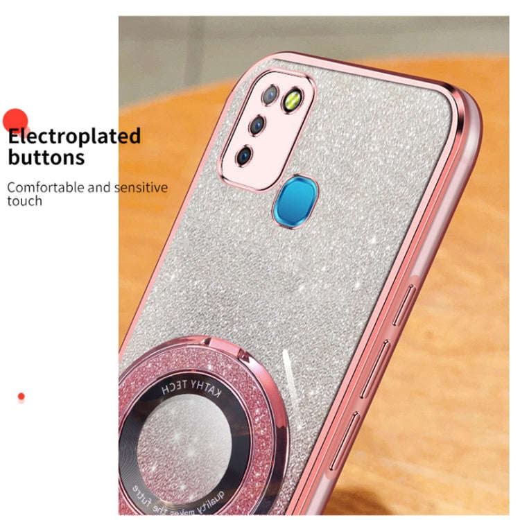 For Infinix Smart 5 Plated Gradient Glitter Round Holder TPU Phone Case(Black)