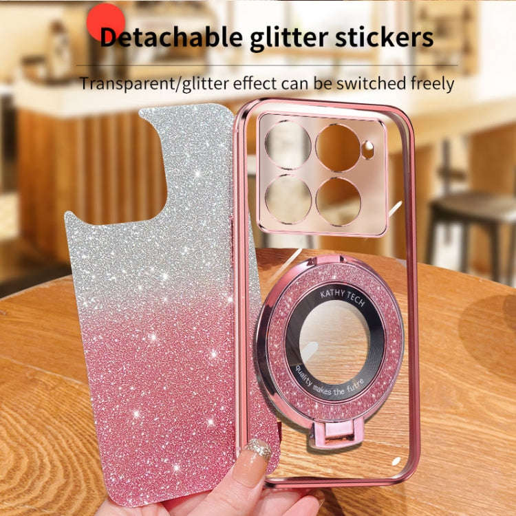 For Infinix Note 40 Pro 5G Plated Gradient Glitter Round Holder TPU Phone Case(Silver)