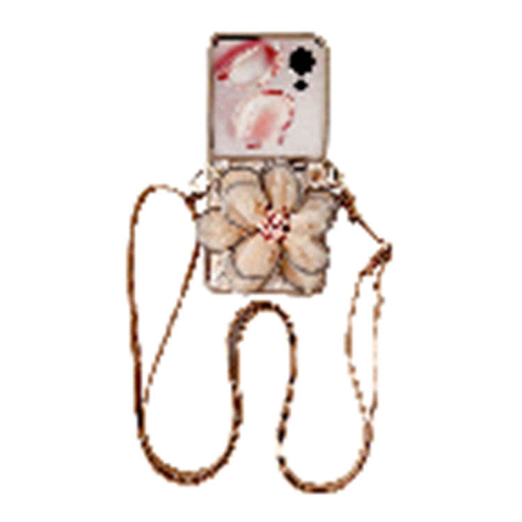 For Honor Magic V Flip Colorful Woven Pattern 3D Yarn Flower Phone Case with Lanyard(Orange)