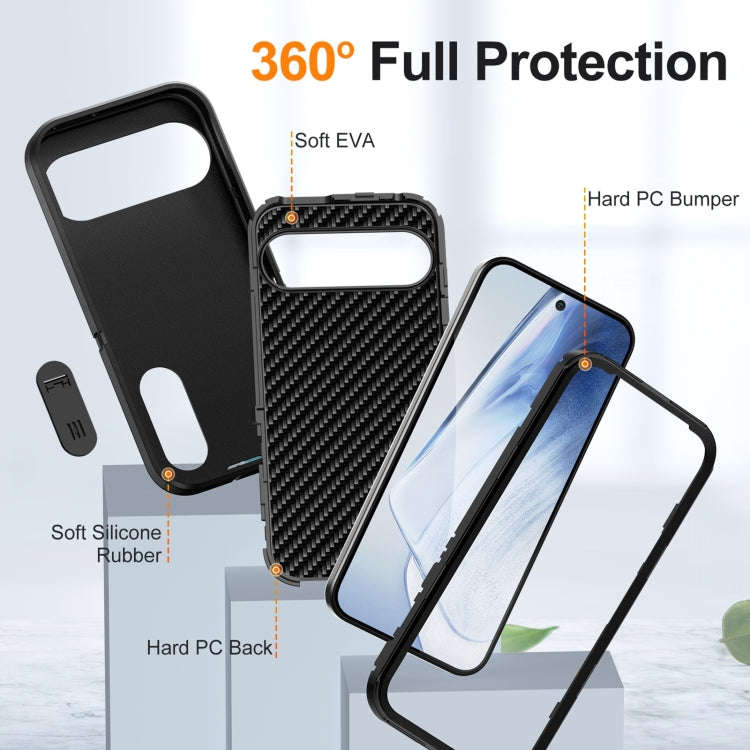 For Google Pixel 9 Pro Rugged PC + Silicone Phone Case with Holder(Black)