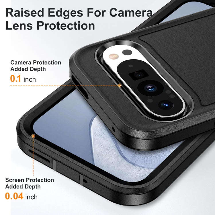 For Google Pixel 9 Pro Rugged PC + Silicone Phone Case with Holder(Black)