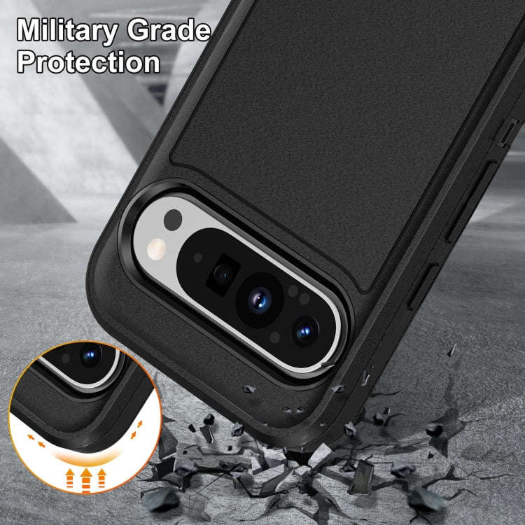 For Google Pixel 9 Pro Rugged PC + Silicone Phone Case with Holder(Black)