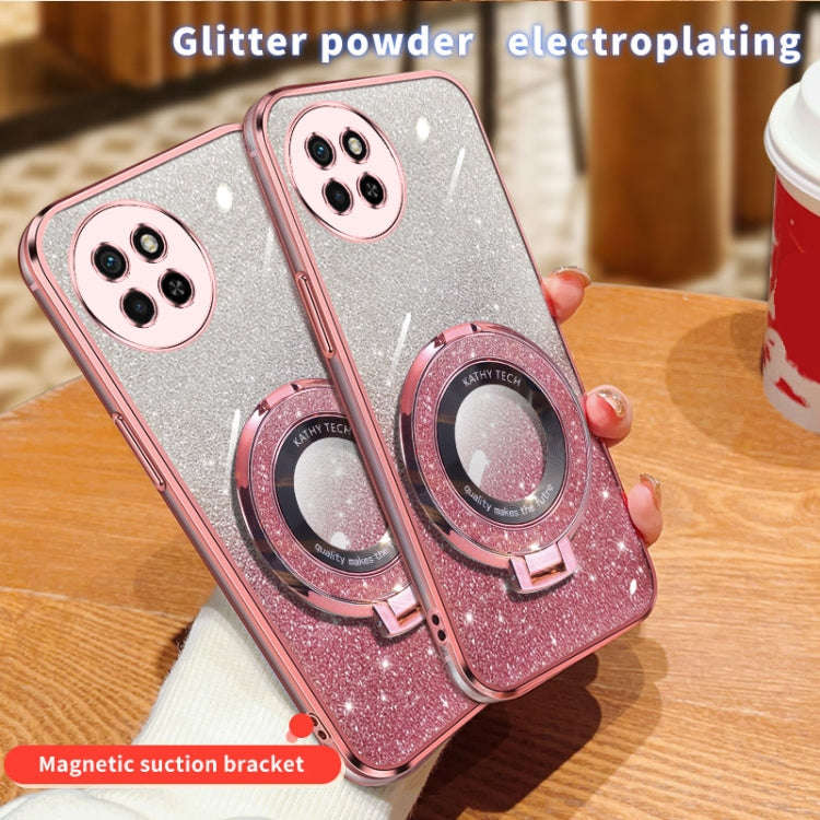 For Itel P40 Plated Gradient Glitter Round Holder TPU Phone Case(Silver)