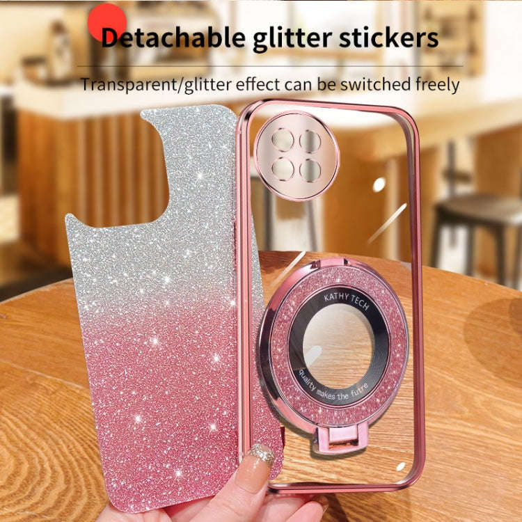 For Itel P40 Plated Gradient Glitter Round Holder TPU Phone Case(Sierra Blue)