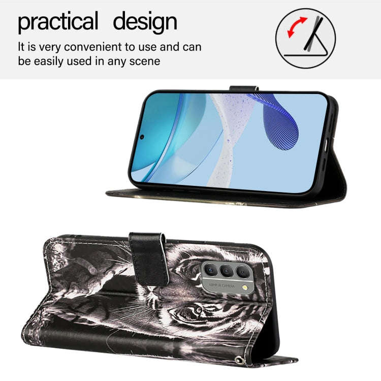 For Nokia G400 Colored Drawing Pattern Plain Weave Leather Phone Case(Black And White Tiger)