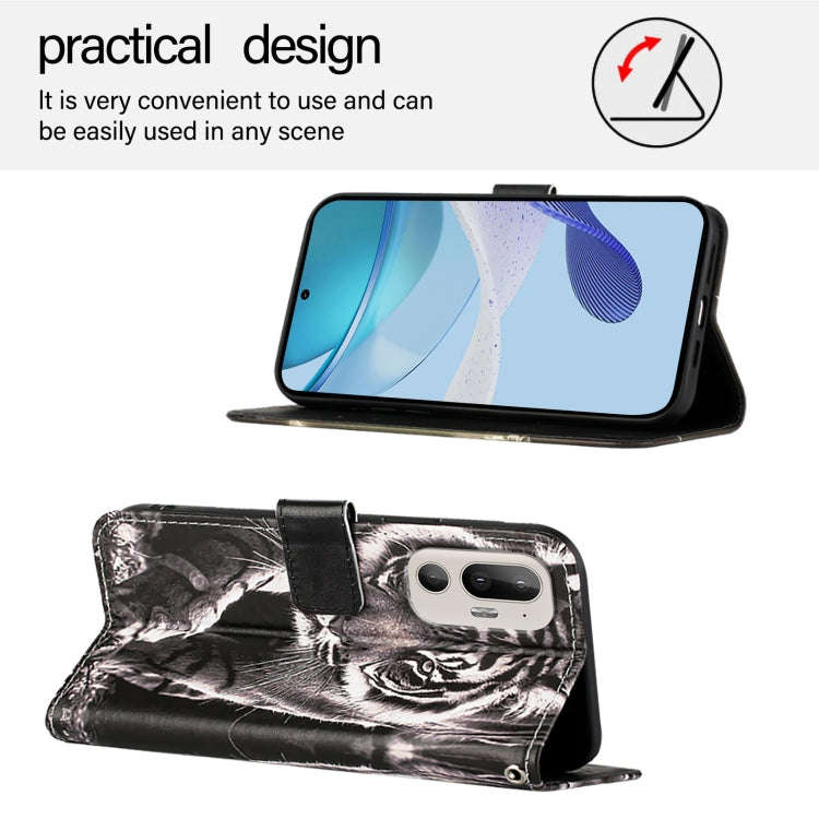 For HTC U24 Pro   Colored Drawing Pattern Plain Weave Leather Phone Case(Black And White Tiger)