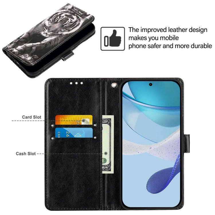 For HTC U24 Pro   Colored Drawing Pattern Plain Weave Leather Phone Case(Black And White Tiger)