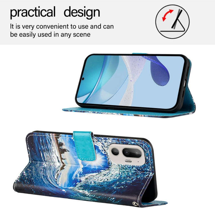 For HTC U24 Pro   Colored Drawing Pattern Plain Weave Leather Phone Case(Waves And Sun)