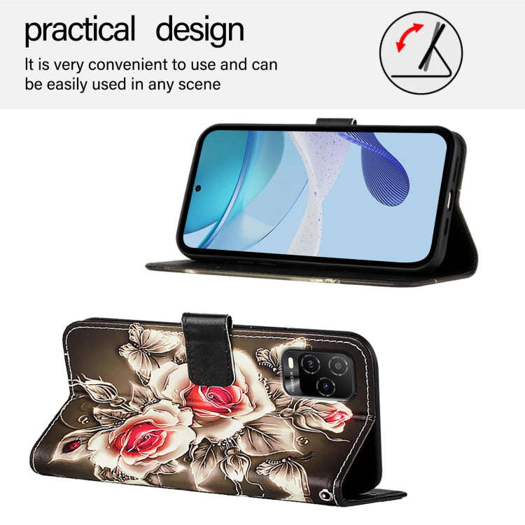 For BLU View 5 Pro Colored Drawing Pattern Plain Weave Leather Phone Case(Roses On Black)