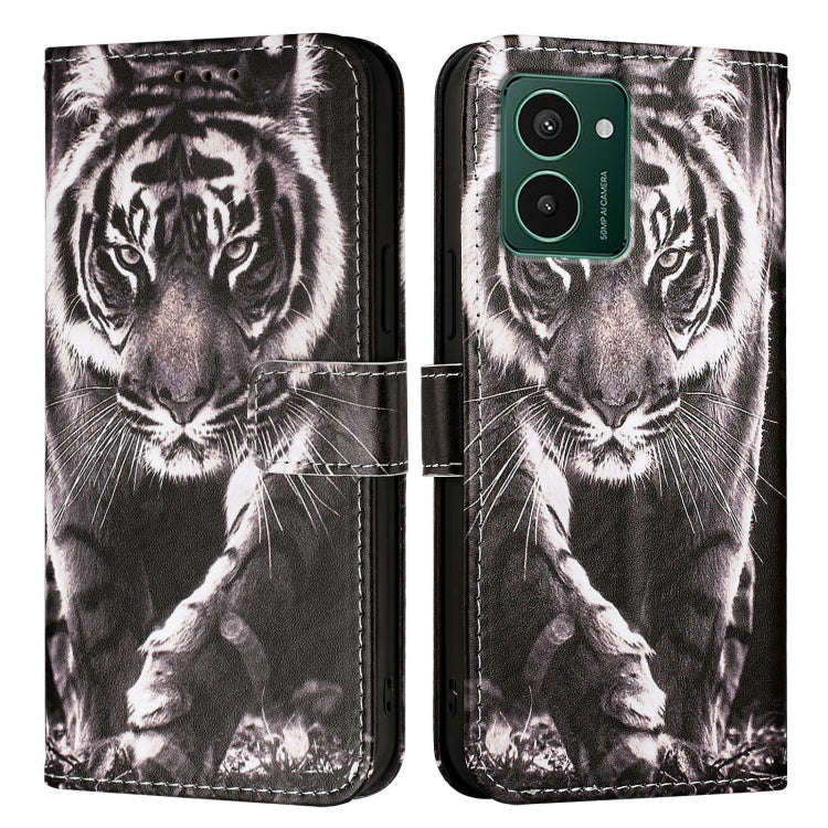 For HMD Pulse Pro   Colored Drawing Pattern Plain Weave Leather Phone Case(Black And White Tiger)