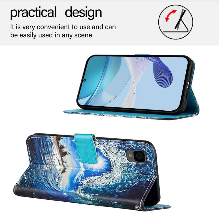 For TCL 30 XL T701DL Colored Drawing Pattern Plain Weave Leather Phone Case(Waves And Sun)