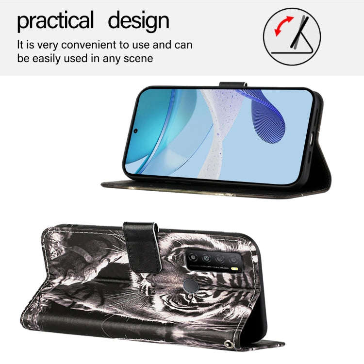 For TCL 30Z T602DL Colored Drawing Pattern Plain Weave Leather Phone Case(Black And White Tiger)